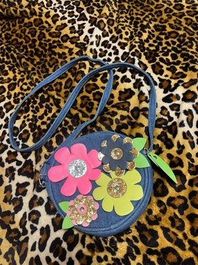 Vintage Pink Yellow Green Floral Appliqué Crossbody Bag